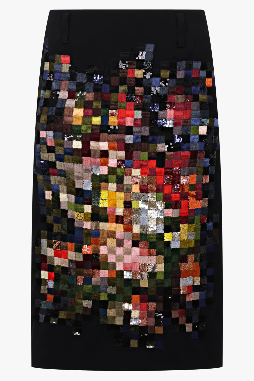 SENTISTA PIXEL FLORAL EMBROID MIDI SKIRT | BLACK/MULTI - 1