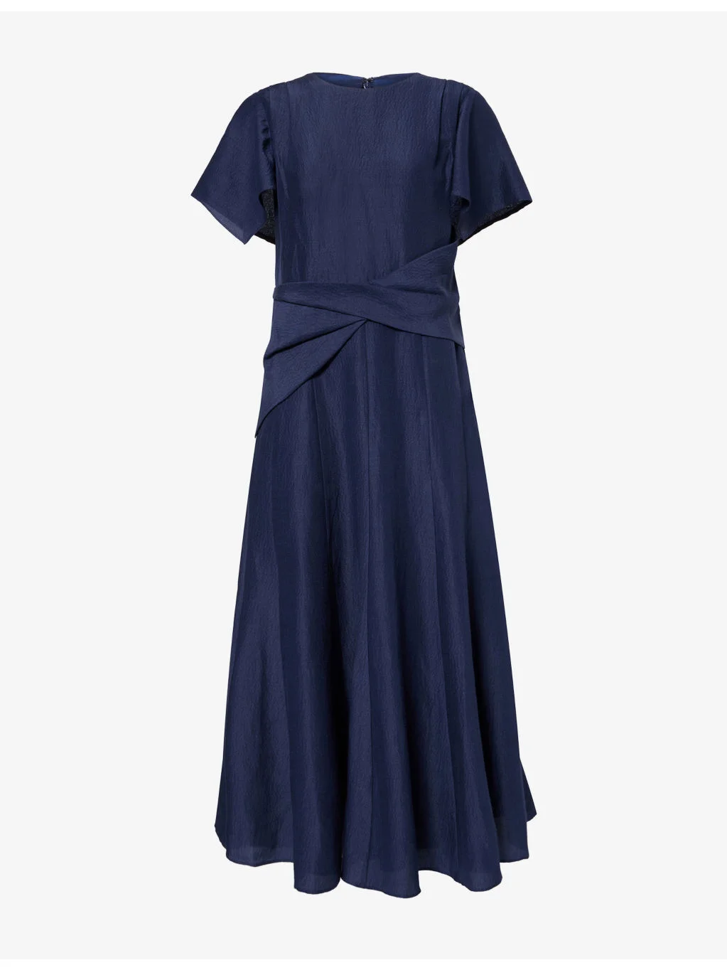Handkerchief-Sleeve Drape-Waist Silk-Blend Midi Dress - 1