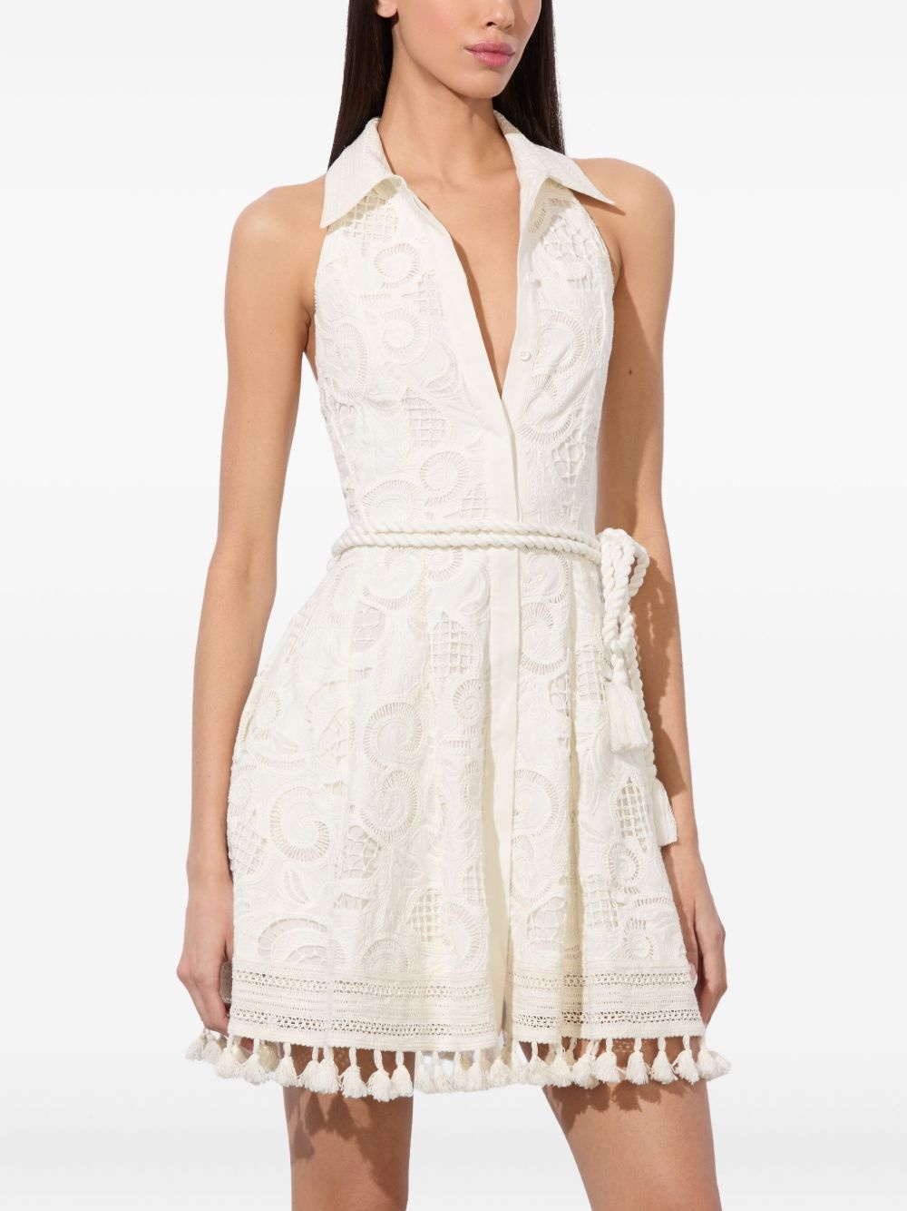 embroidered belted mini dress - 5