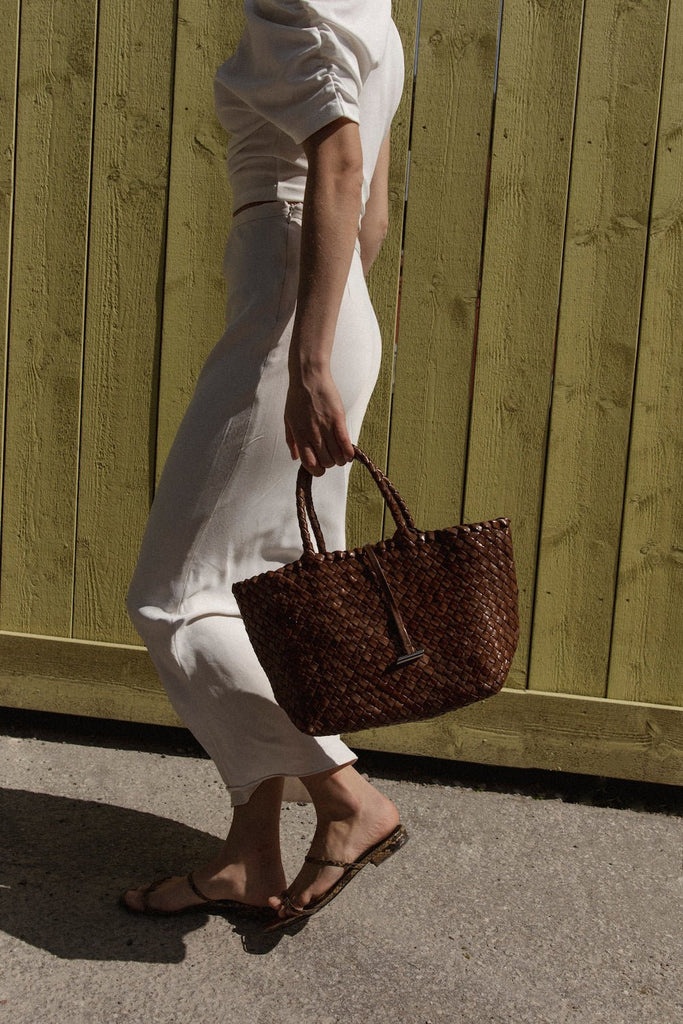 MIDI LEATHER BASKET LIGHT BROWN - 5