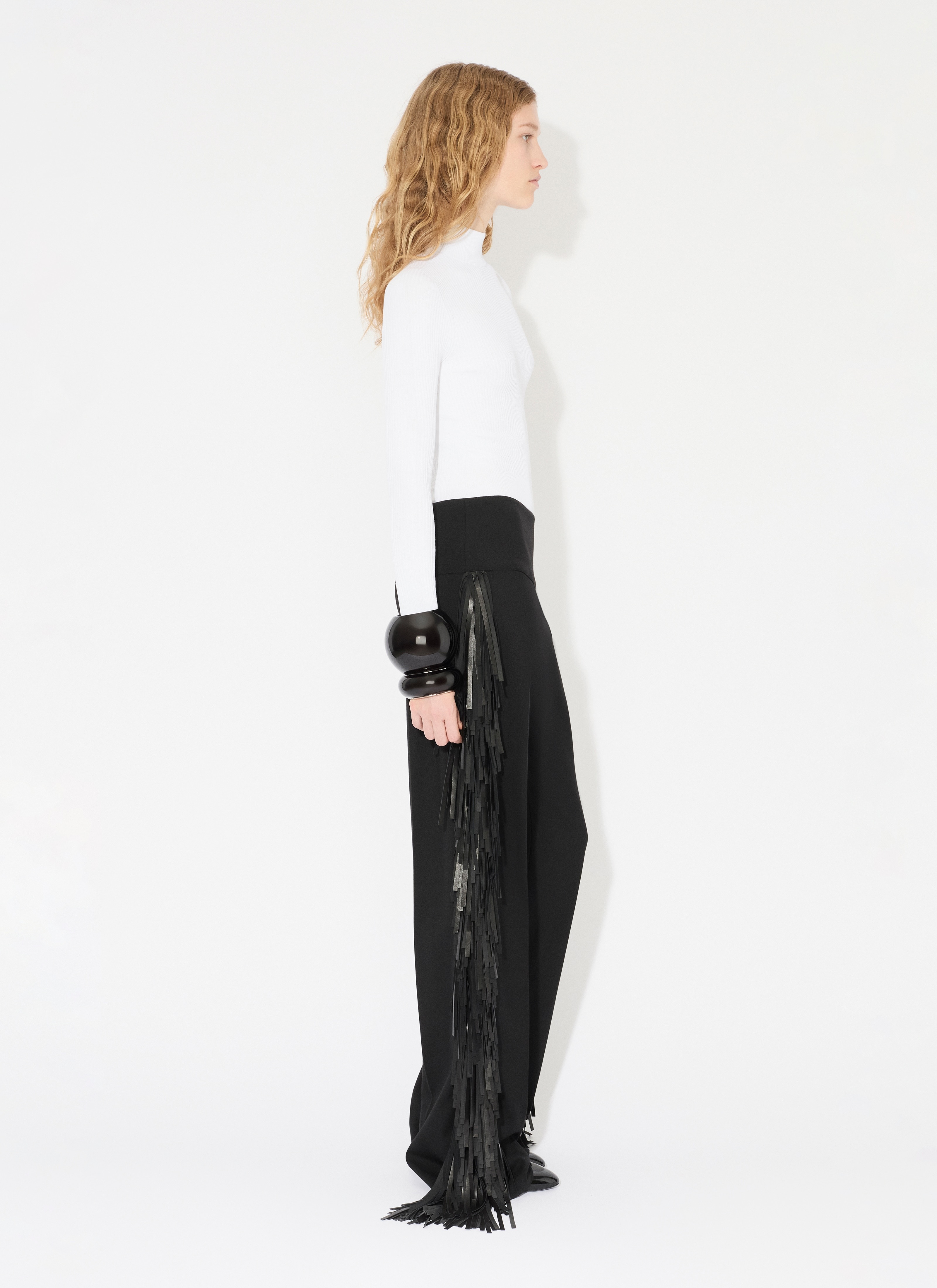 FRINGED WOOL GABARDINE PANTS - 5