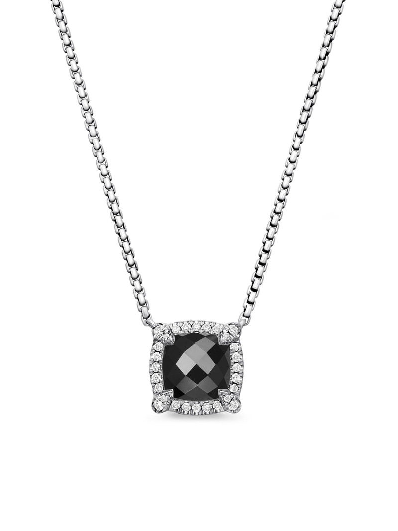 Women's Petite Chatelaine Pavé Bezel Pendant Necklace with Diamonds - Black Onyx 1
