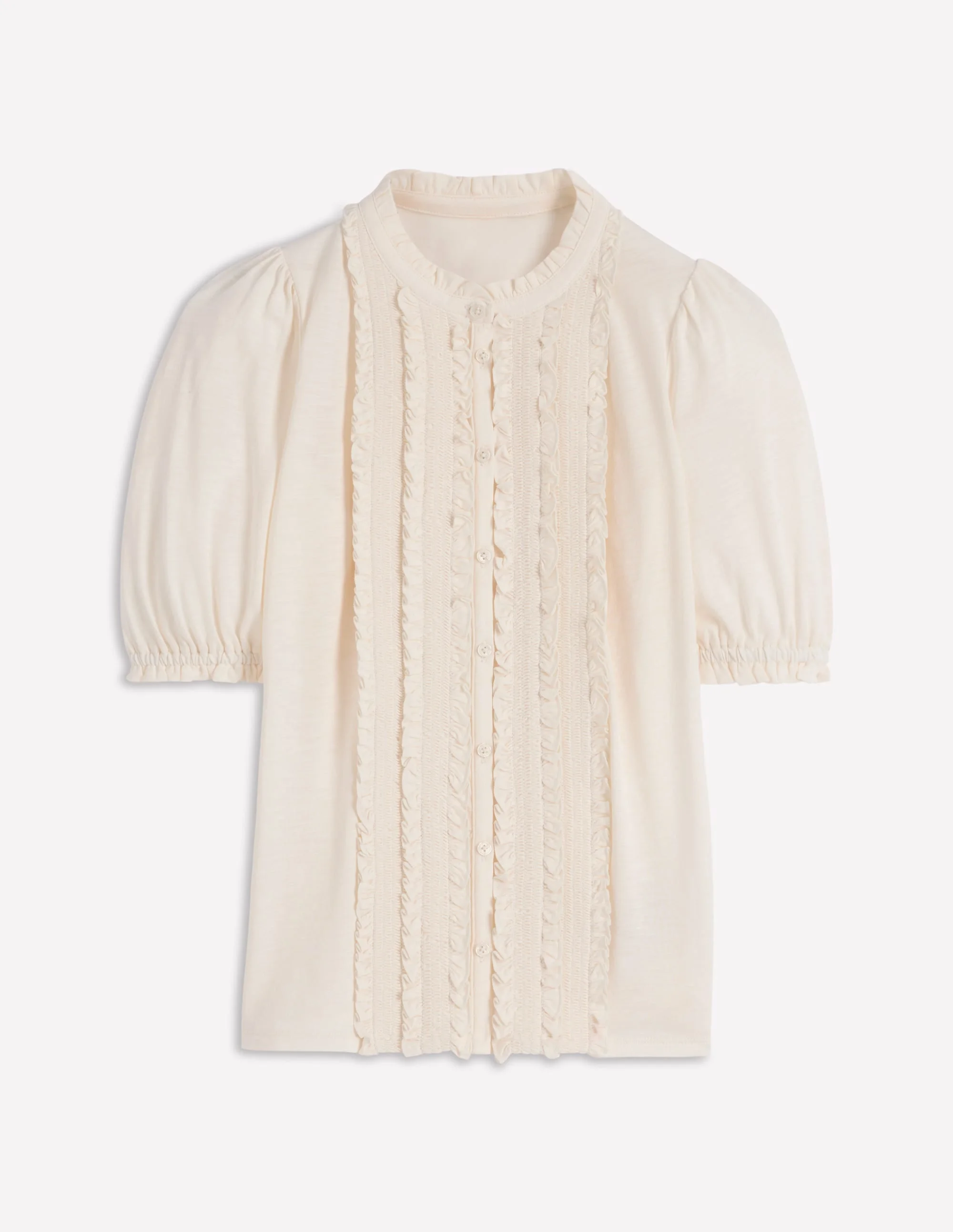Eda Ruffle Front Shirt-Ivory - 1