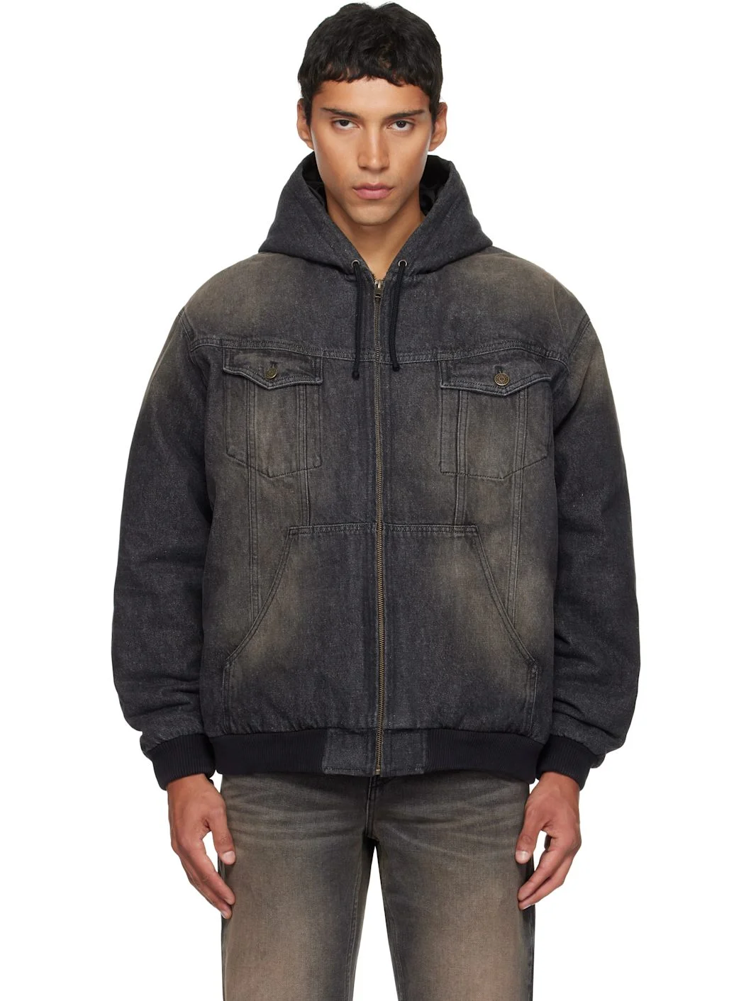 Black & Brown Hooded Denim Jacket - 1