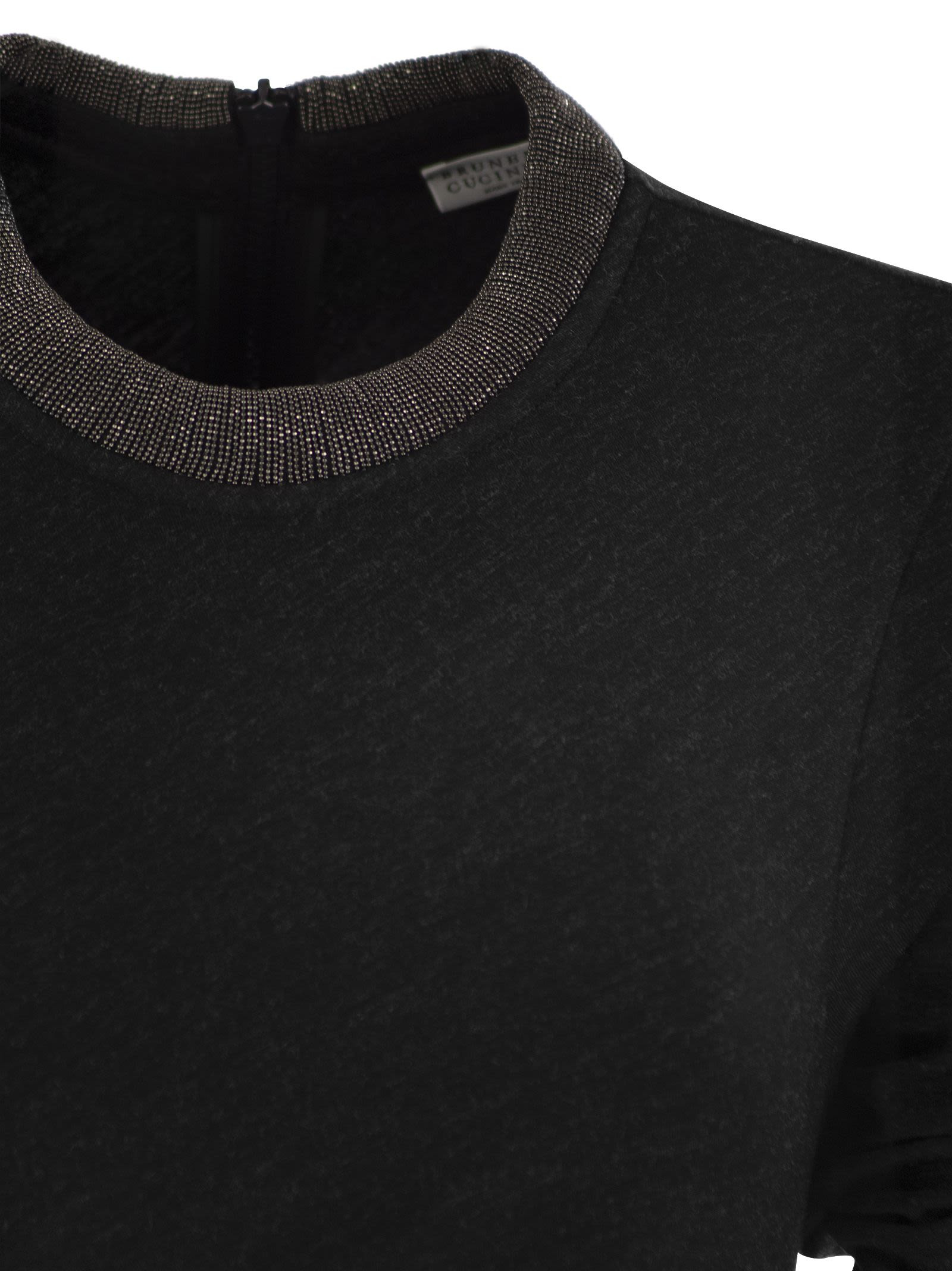 Brunello Cucinelli Women Draped Dress In Stretch Virgin Wool Jersey With Precious Collar - 4