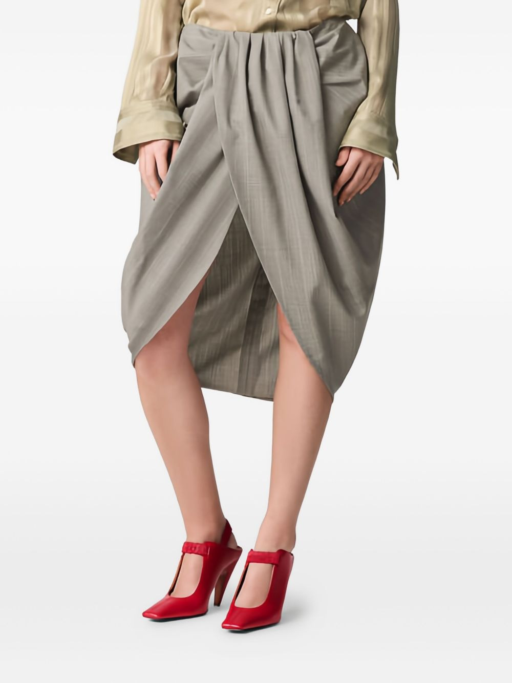 ruched wrapped pinstripe-pattern midi skirt - 2