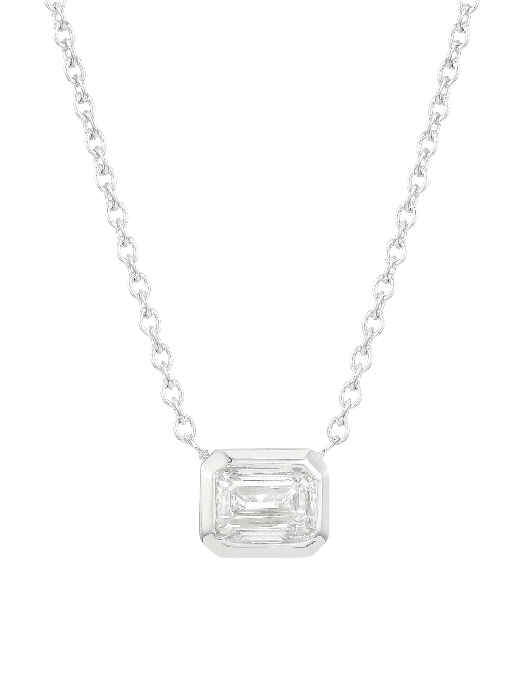 Women's Diamond By The Inch 18K White Gold & Emerald-Cut Diamond Pendant Necklace - White Gold - 1