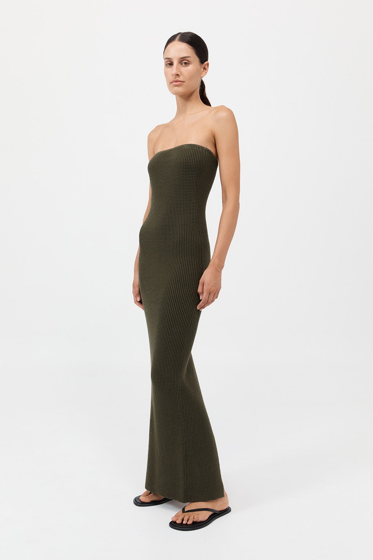 Textured Knit Column Dress - Khaki - 3