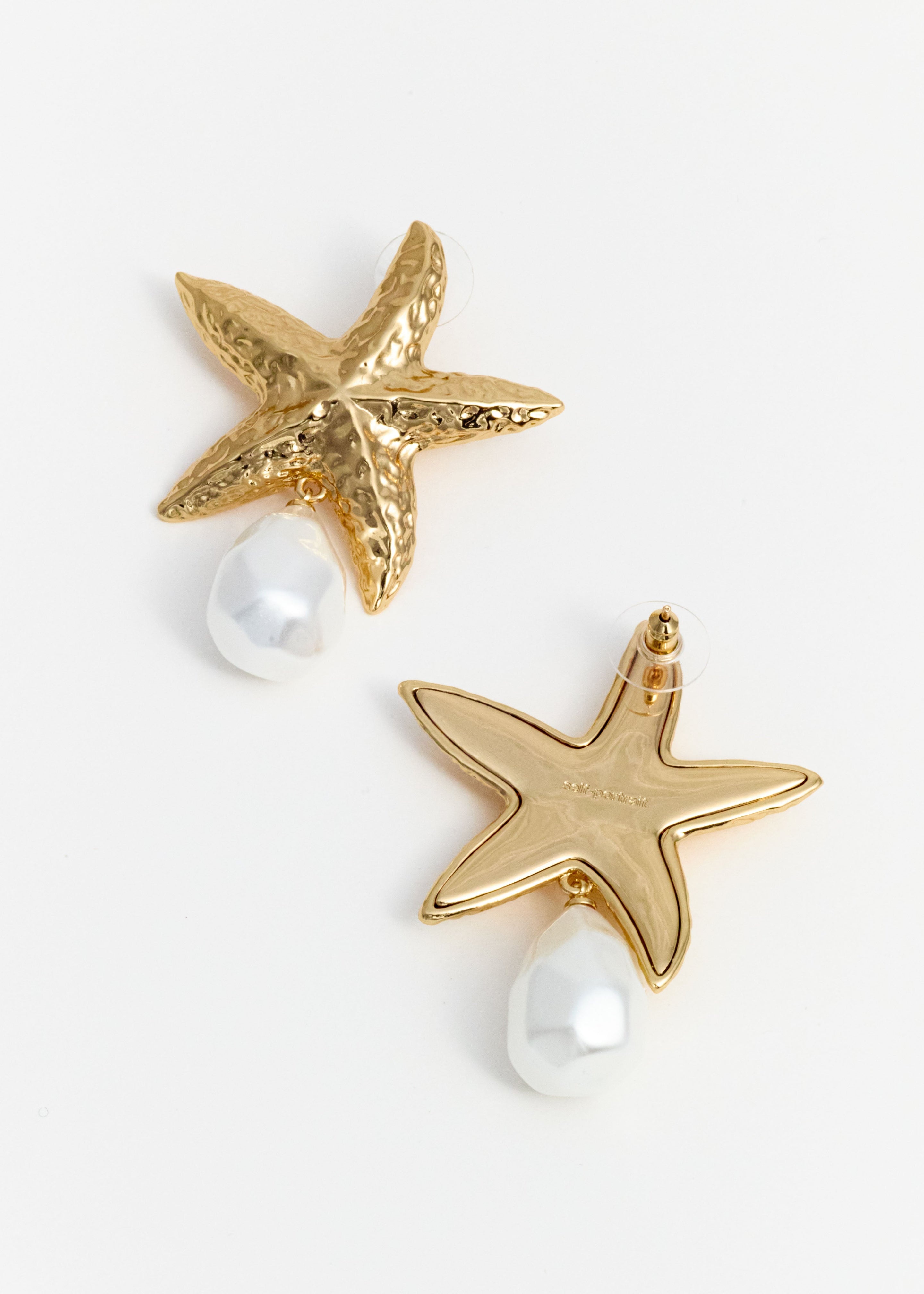 Mottled Gold Sea Star Pearl Earrings - 2