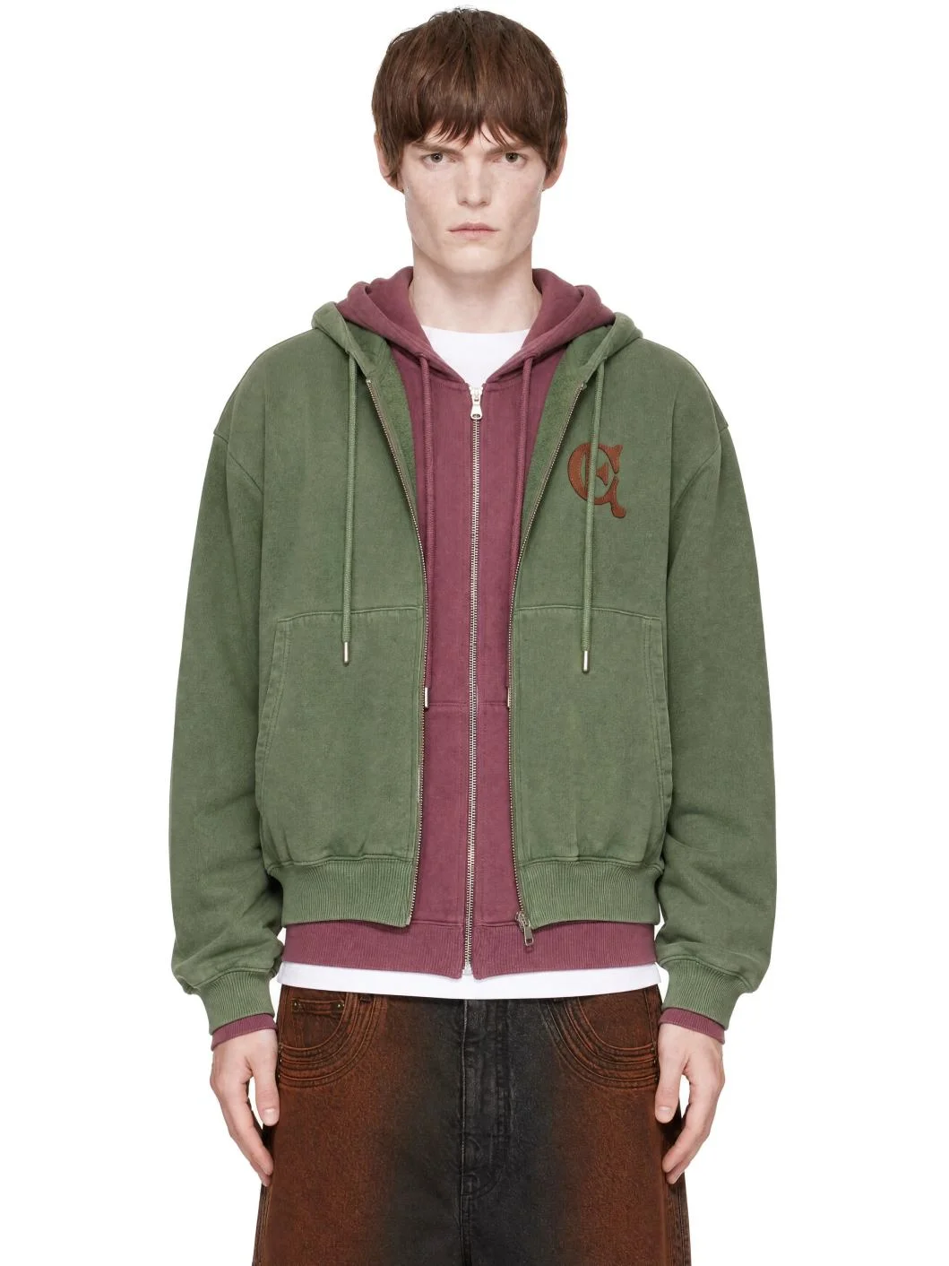 Green & Burgundy Double Hoodie - 1