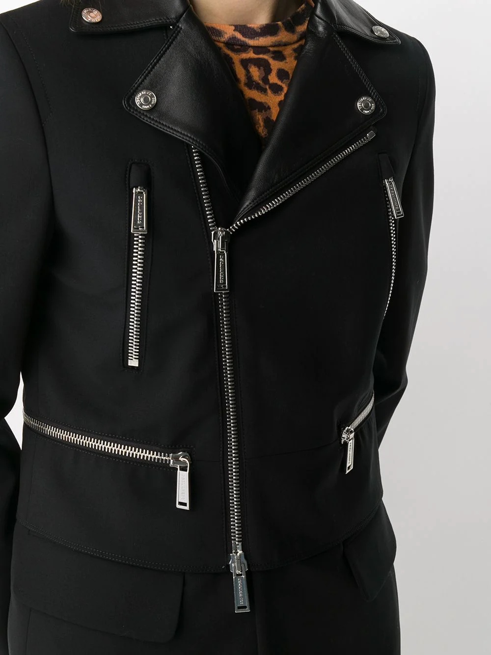 layered mid-length biker jacket - 5