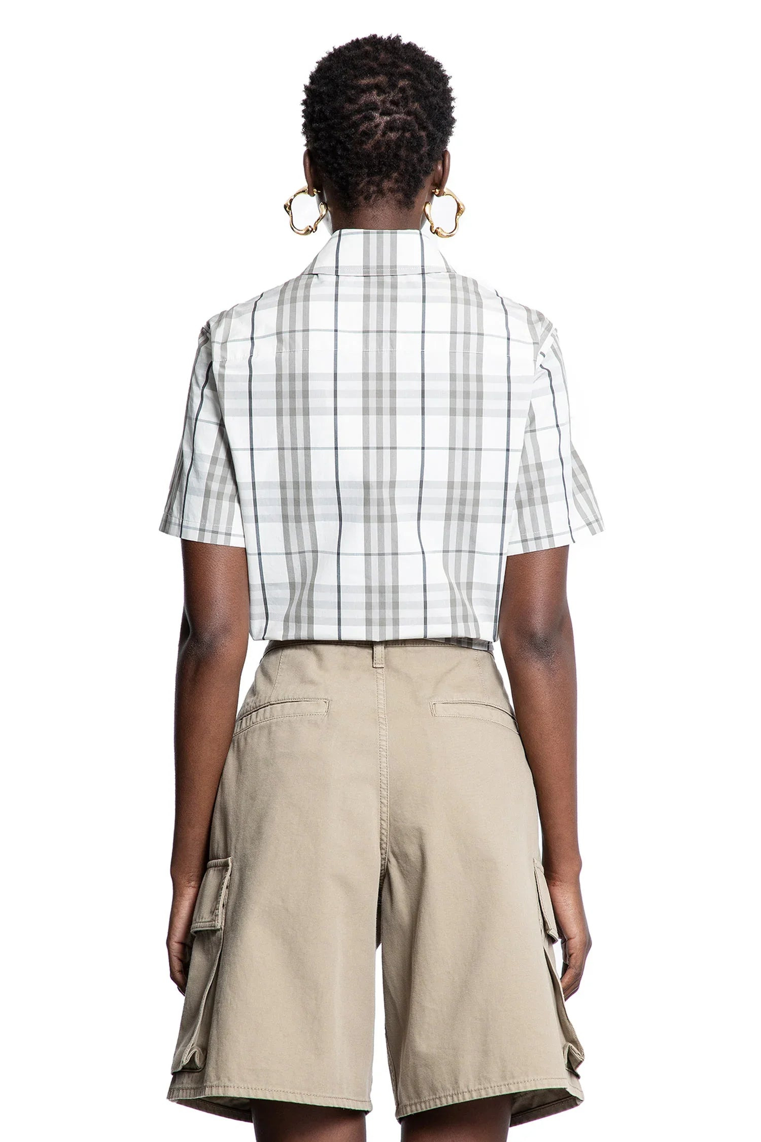 Cropped-Check-Cotton-Short-Sleeve-Shirt - 3