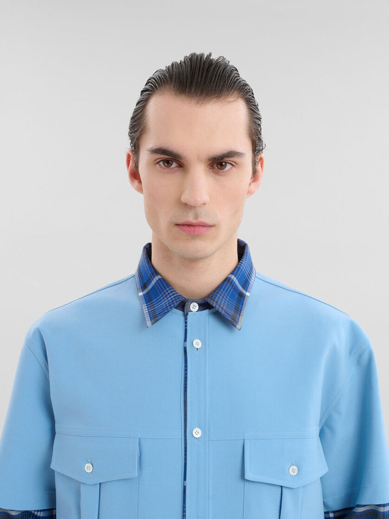 BLUE CHECKED WOOL MULTI-GARMENT SHIRT 4