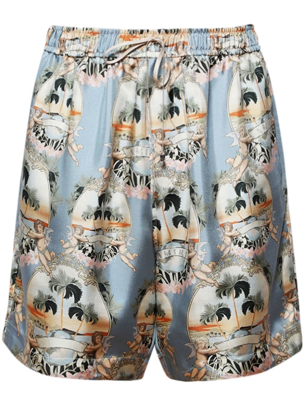 palm tree-print silk shorts - 1