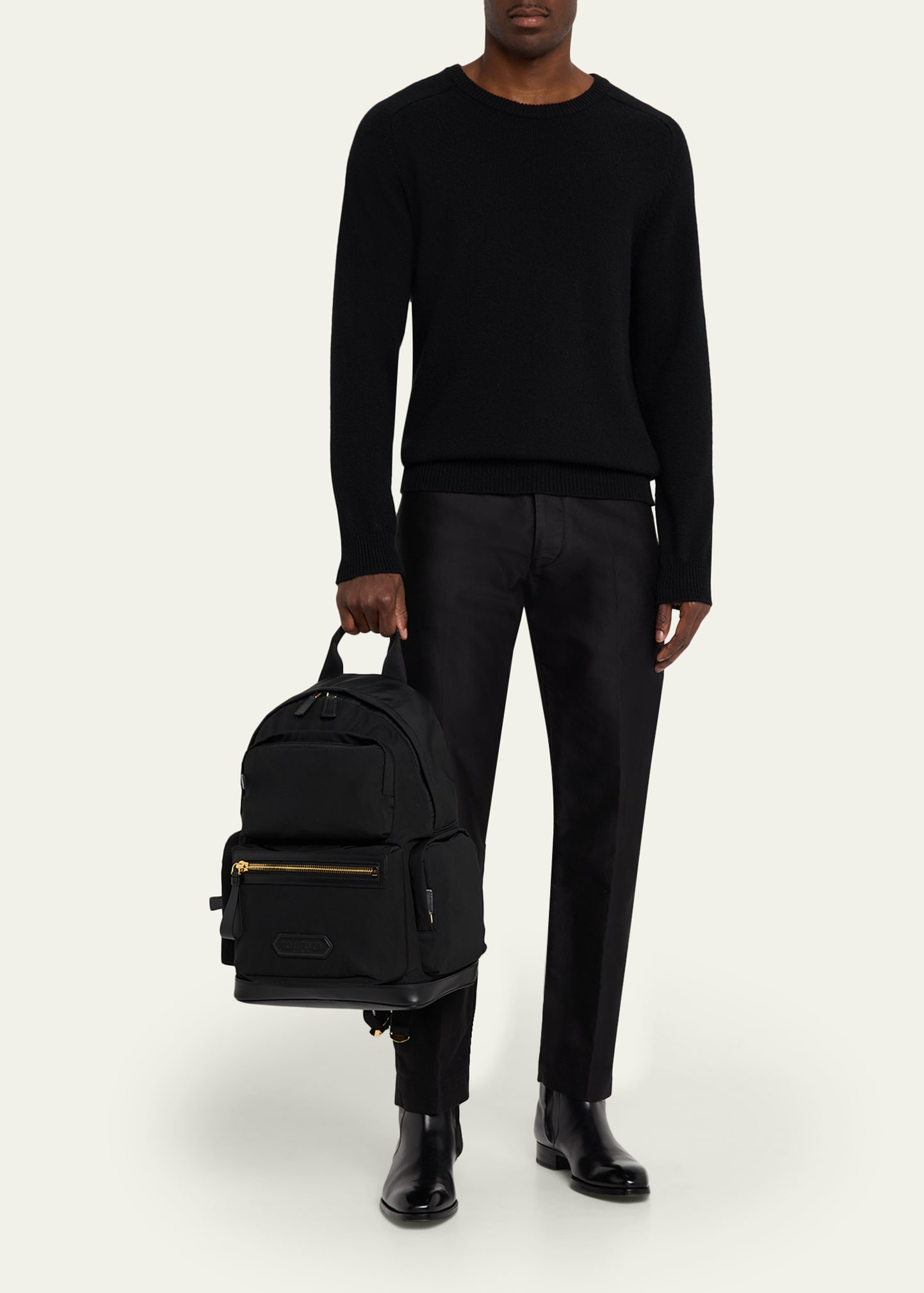 Men's Leather-Trim Recycled Nylon Backpack - 4