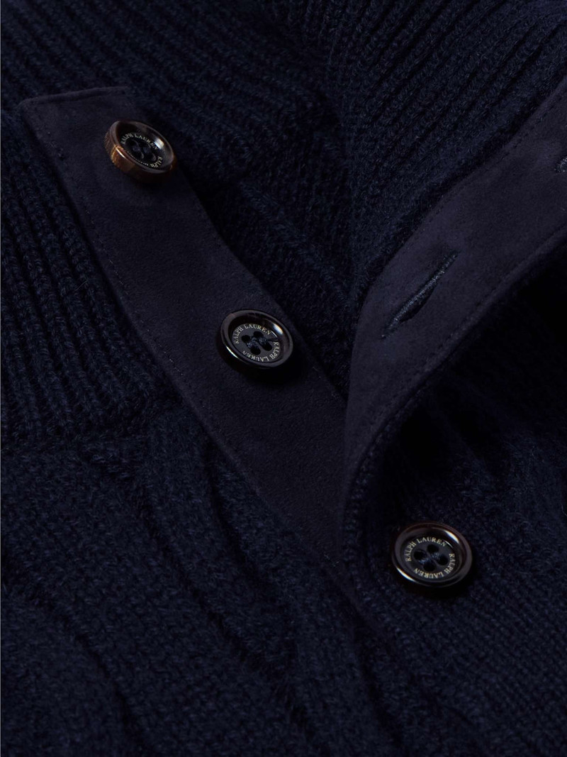 Suede-Trimmed Cable-Knit Cashmere Sweater 4