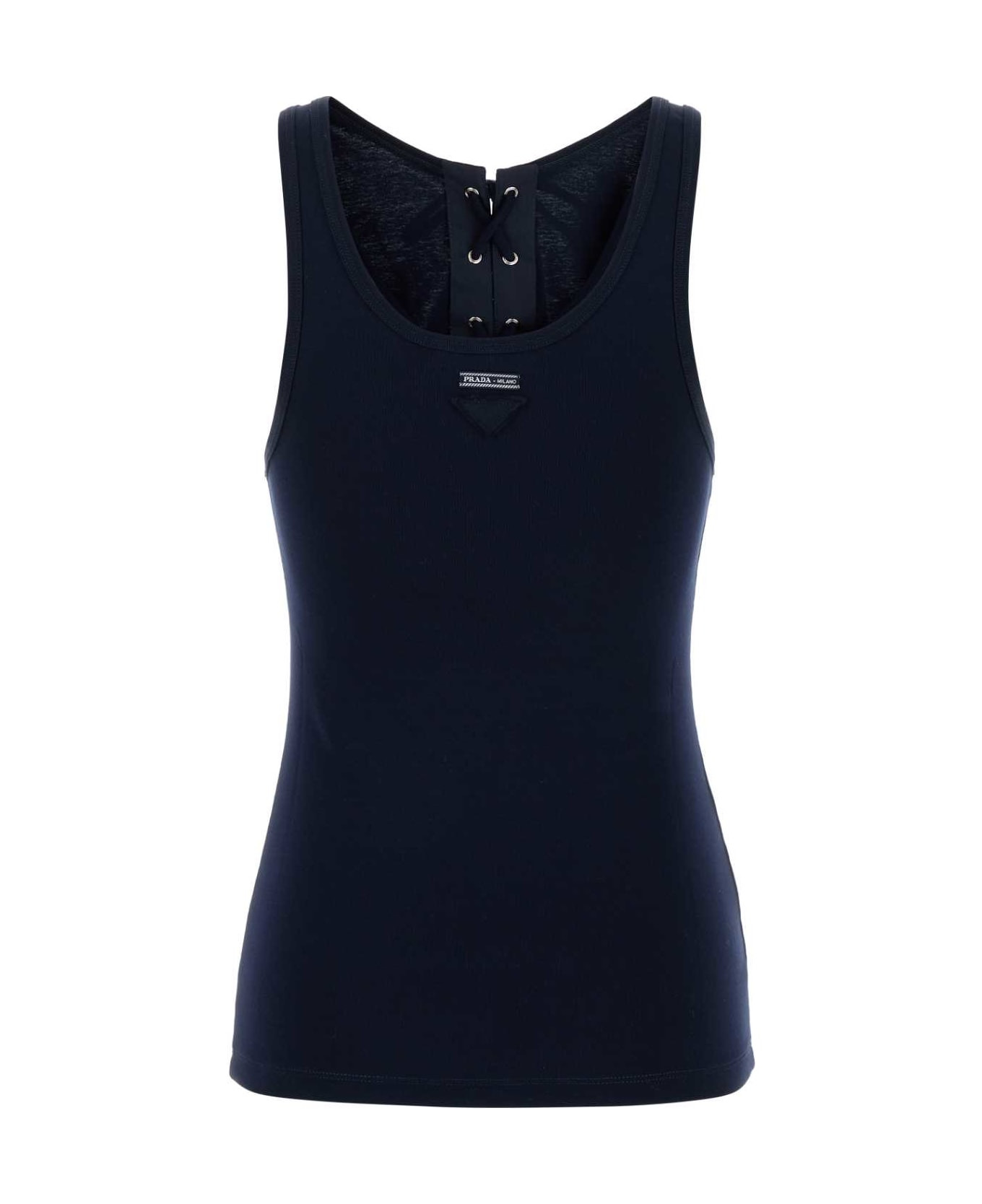 Navy Blue Cotton Tank Top - 2