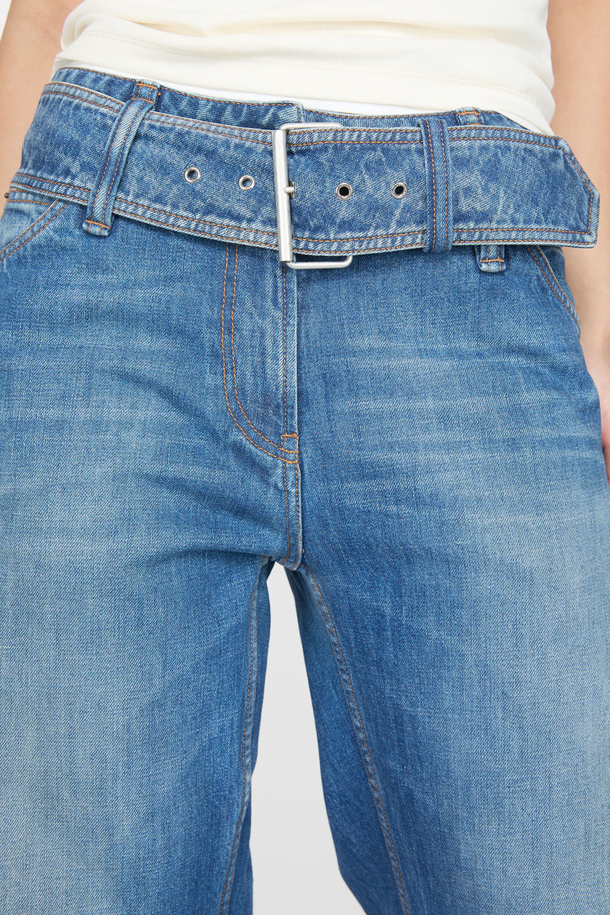 Belted denim trousers - Mid Blue - 6
