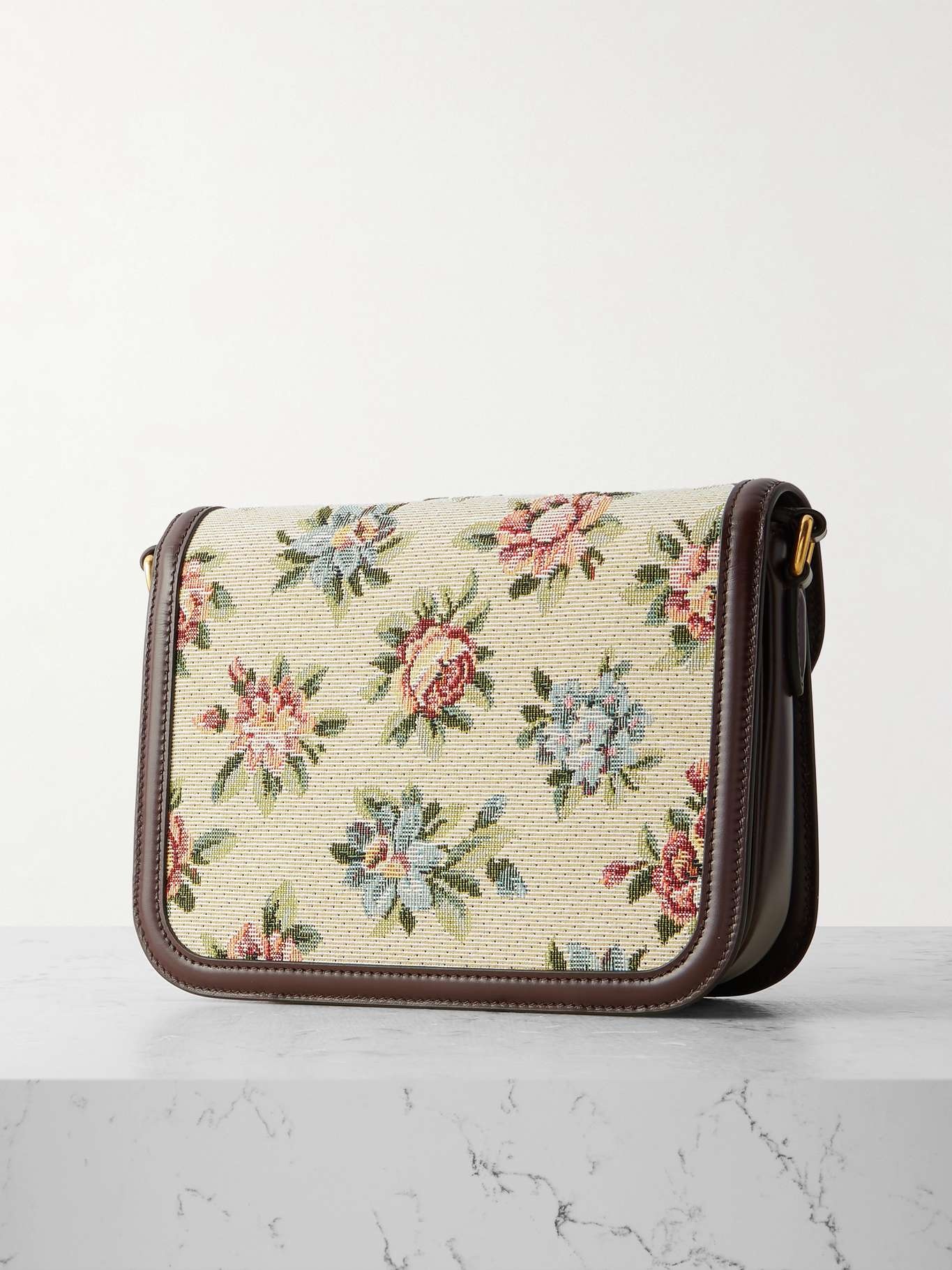 9to5 leather-trimmed canvas-jacquard shoulder bag Chocolate - 3