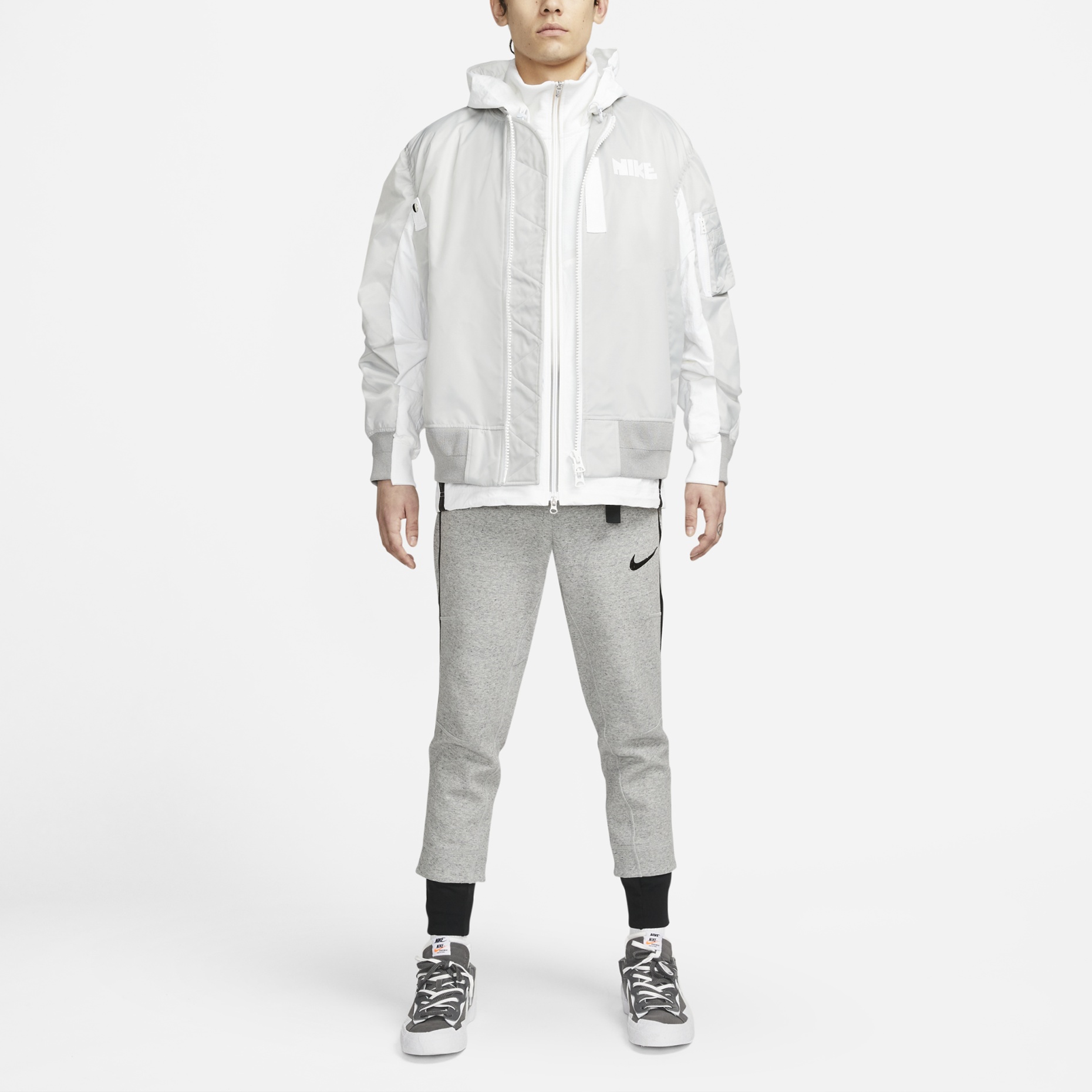 Nike x sacai Double Layer Contrasting Colors Sports Hooded Jacket 'Grey' CV5732-097 - 5