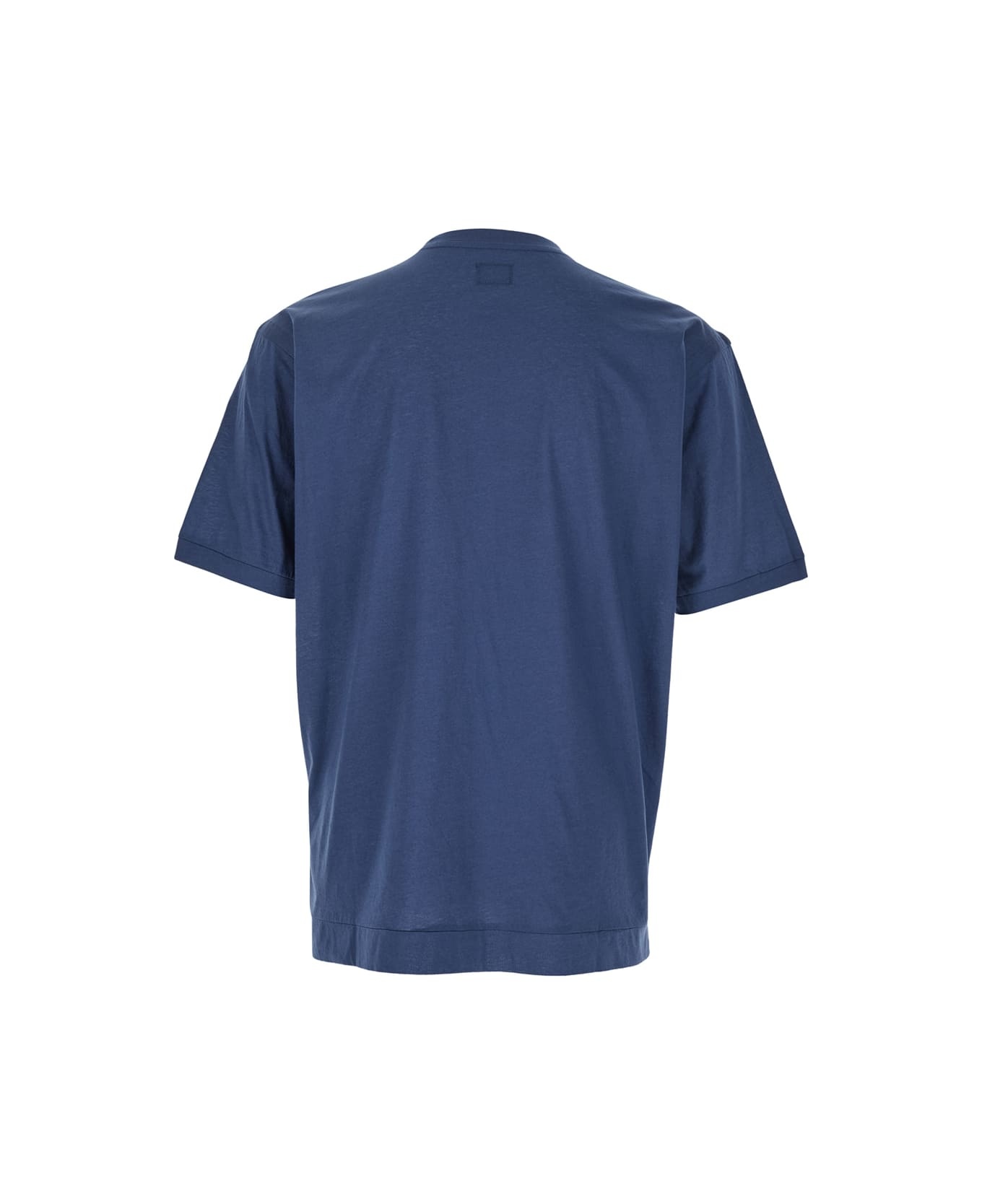 Blue Crewneck T-shirt With Logo Embroidery On The Front In Cotton Man - 2
