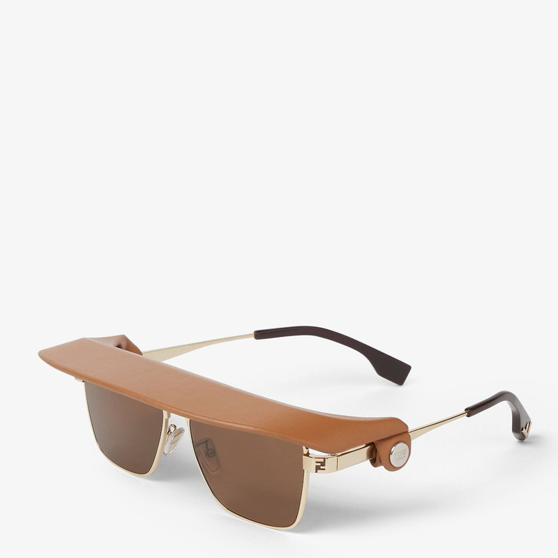 FENDI Fendi Sky Gold-colored metal sunglasses with leather visor outlook