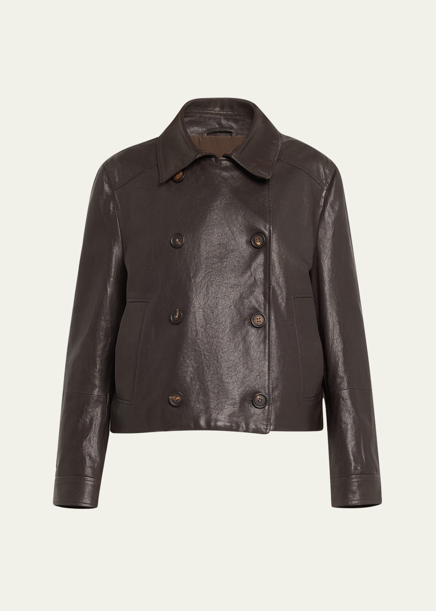 Shiny Leather Double-Breasted Jacket - 1