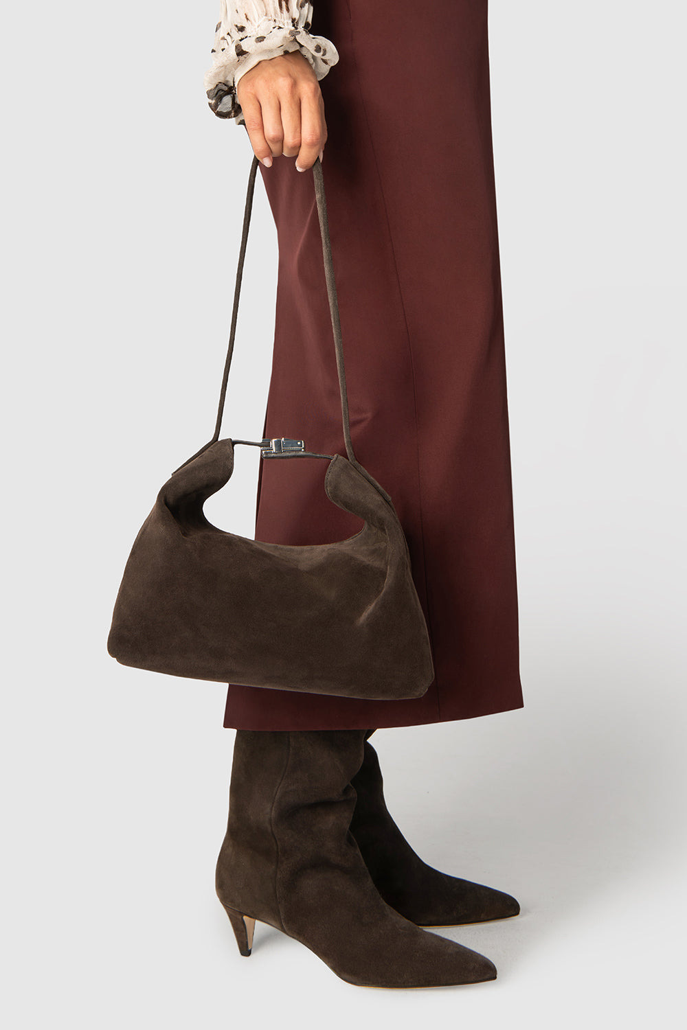 Bea Ristretto Suede Leather Hobo Bag - 6