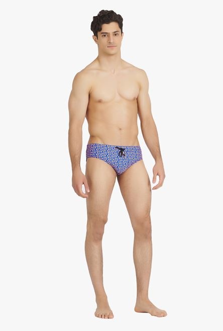 Bicolor electric blue and orange swim briefs with Balmain monogram - 2