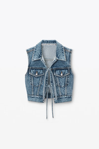 Alexander Wang Clear Bead Hotfix Denim Vest with Tie Front