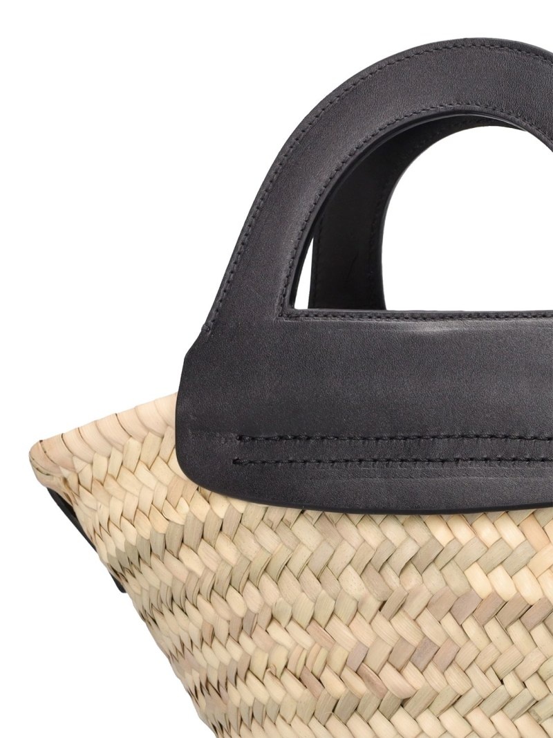 Mini Cabas leather & raffia tote bag - 5