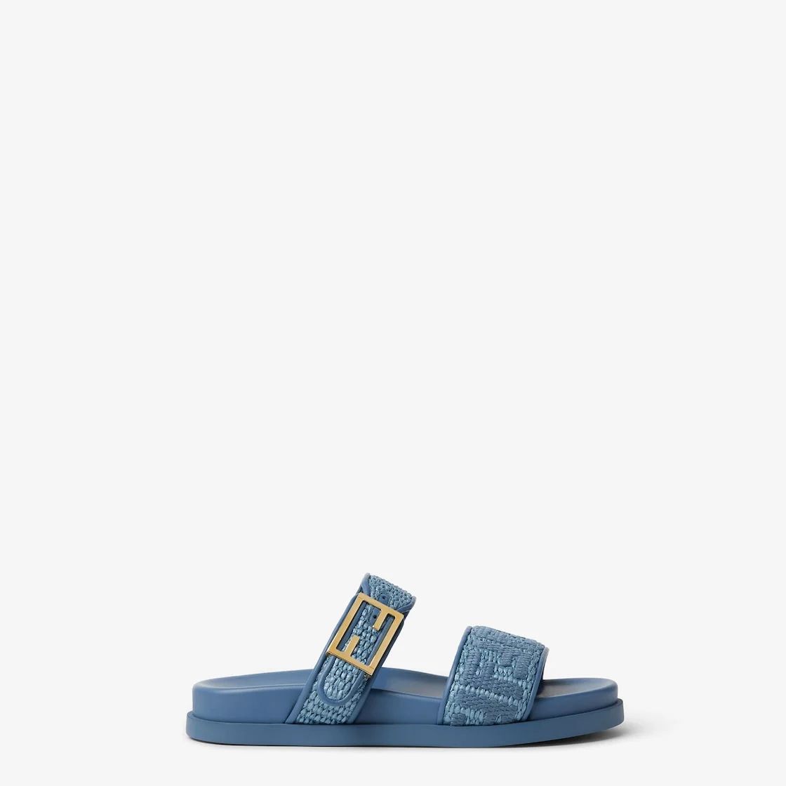 Fendi Feel Light blue raffia-effect material slides - 1