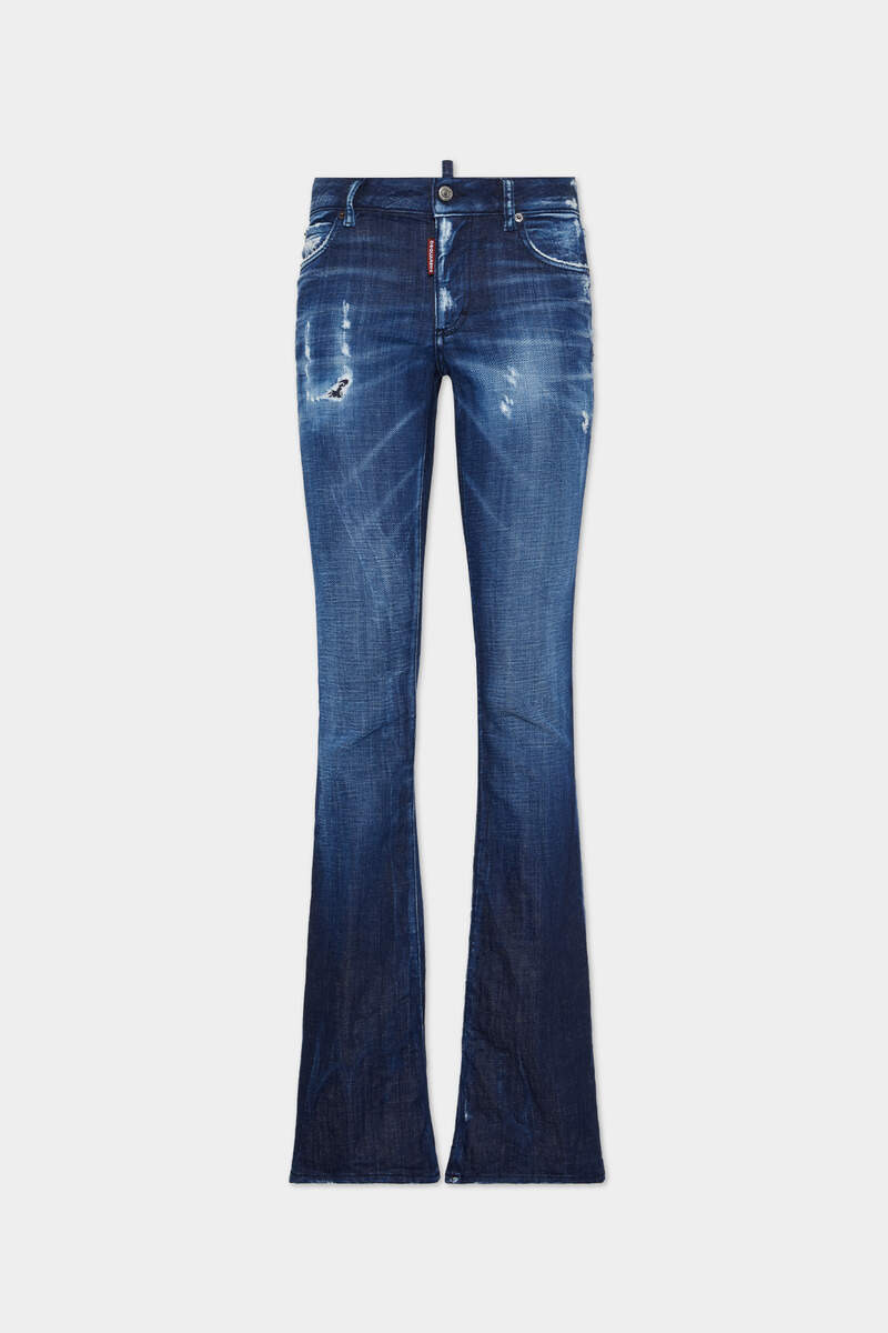 DARK MIDNIGHT BLUE WASH MEDIUM WAIST FLARE JEANS 1