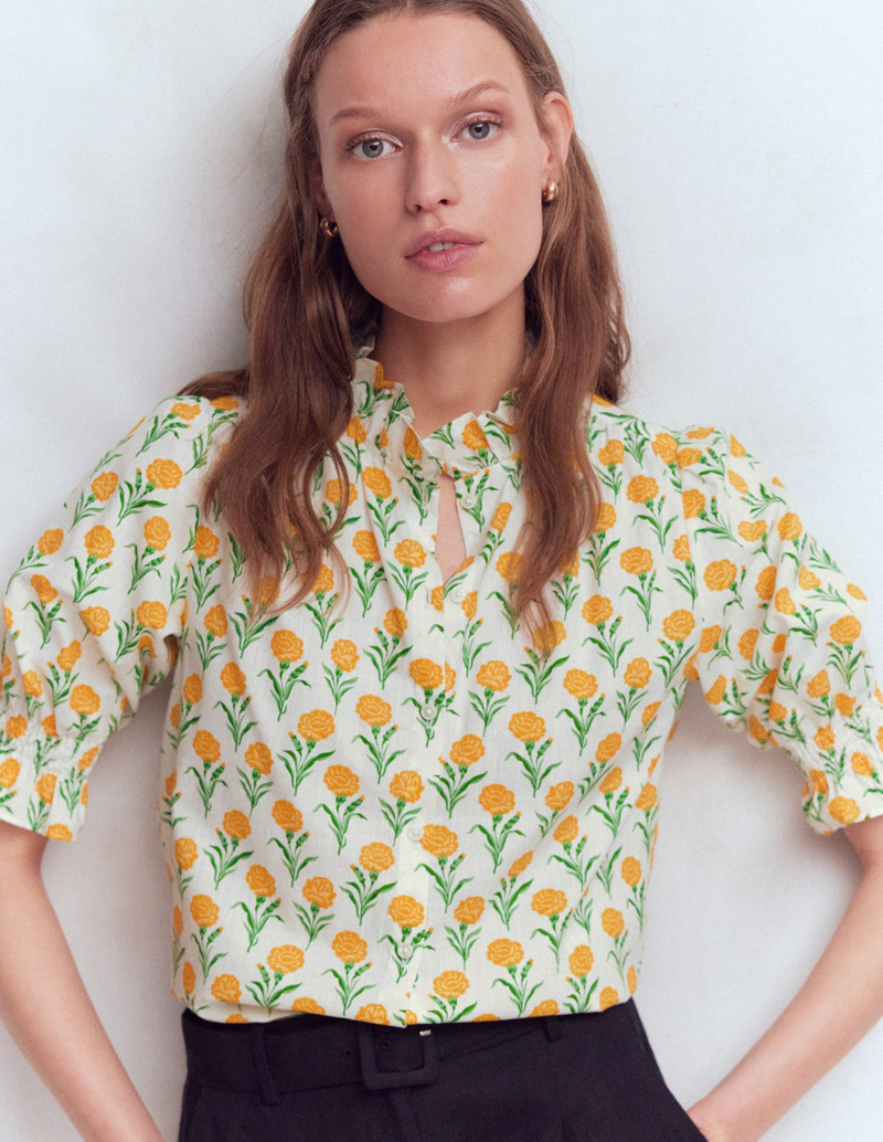Heather Smocked Sleeve Top-Marigold, Carnation Stems 5