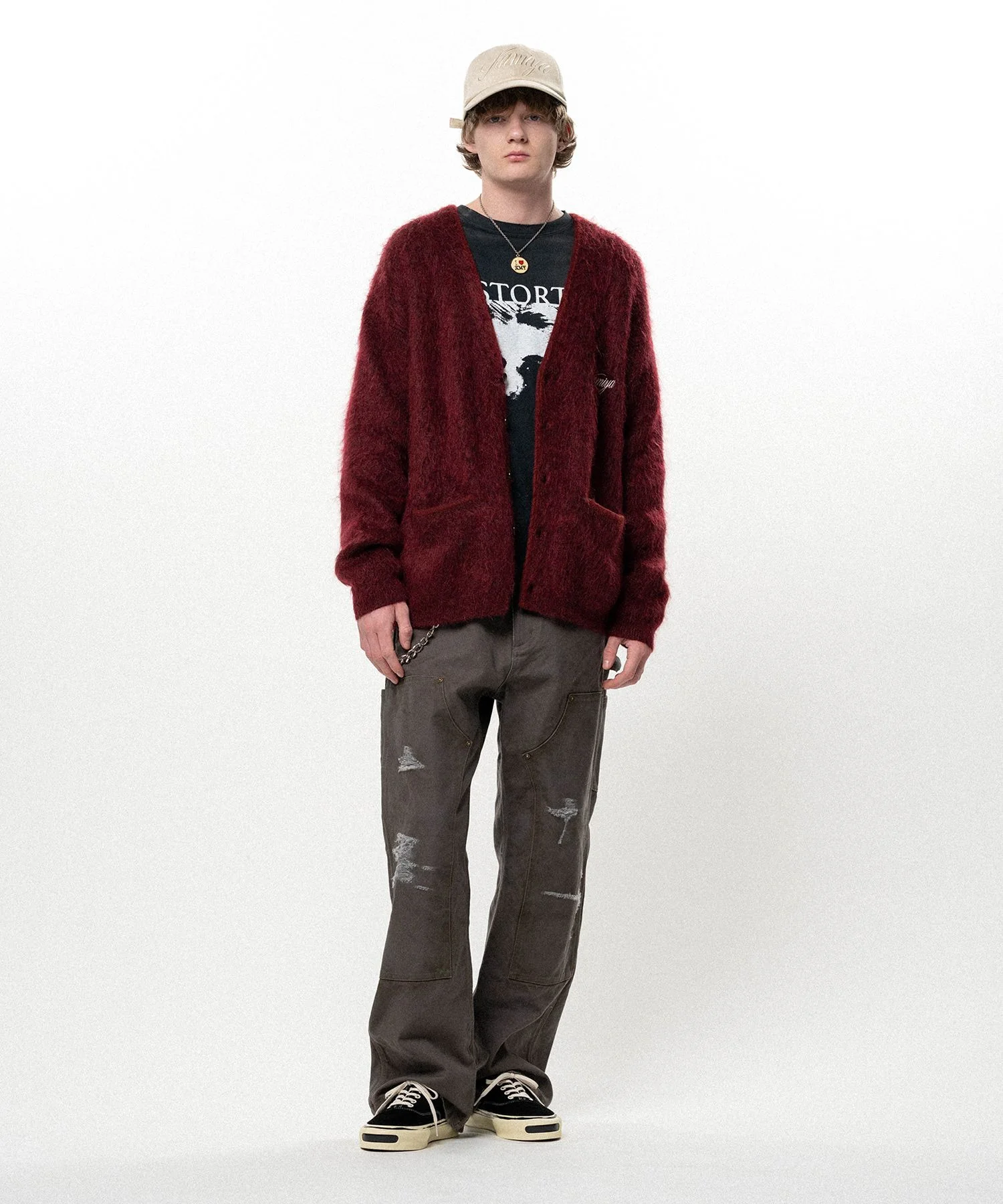 Embroidered Shaggy Mohair Knit Cardigan - 1