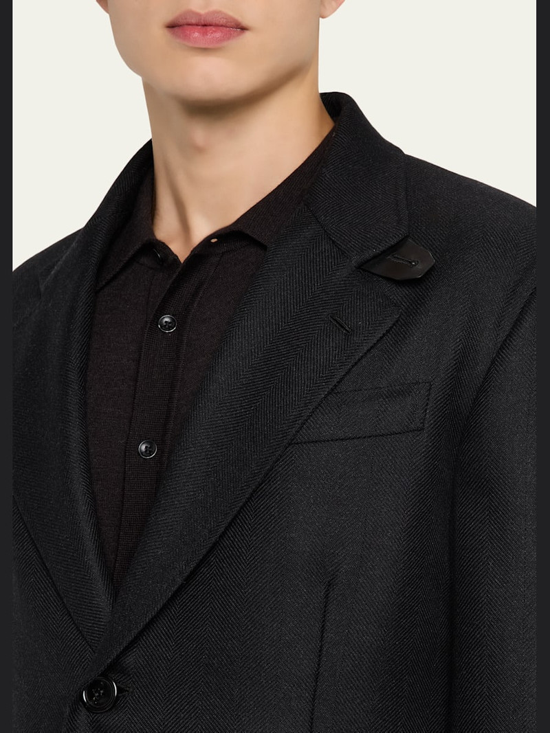 Men's Wool Chevron Single-Breasted Overcoat 5