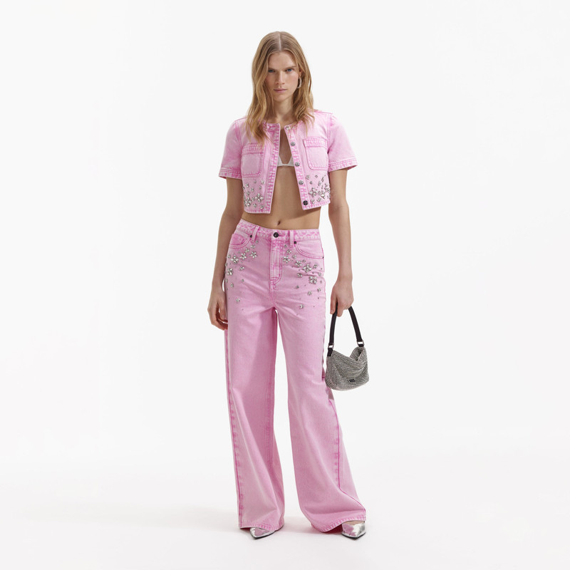 Pink Embellished Denim Top 1