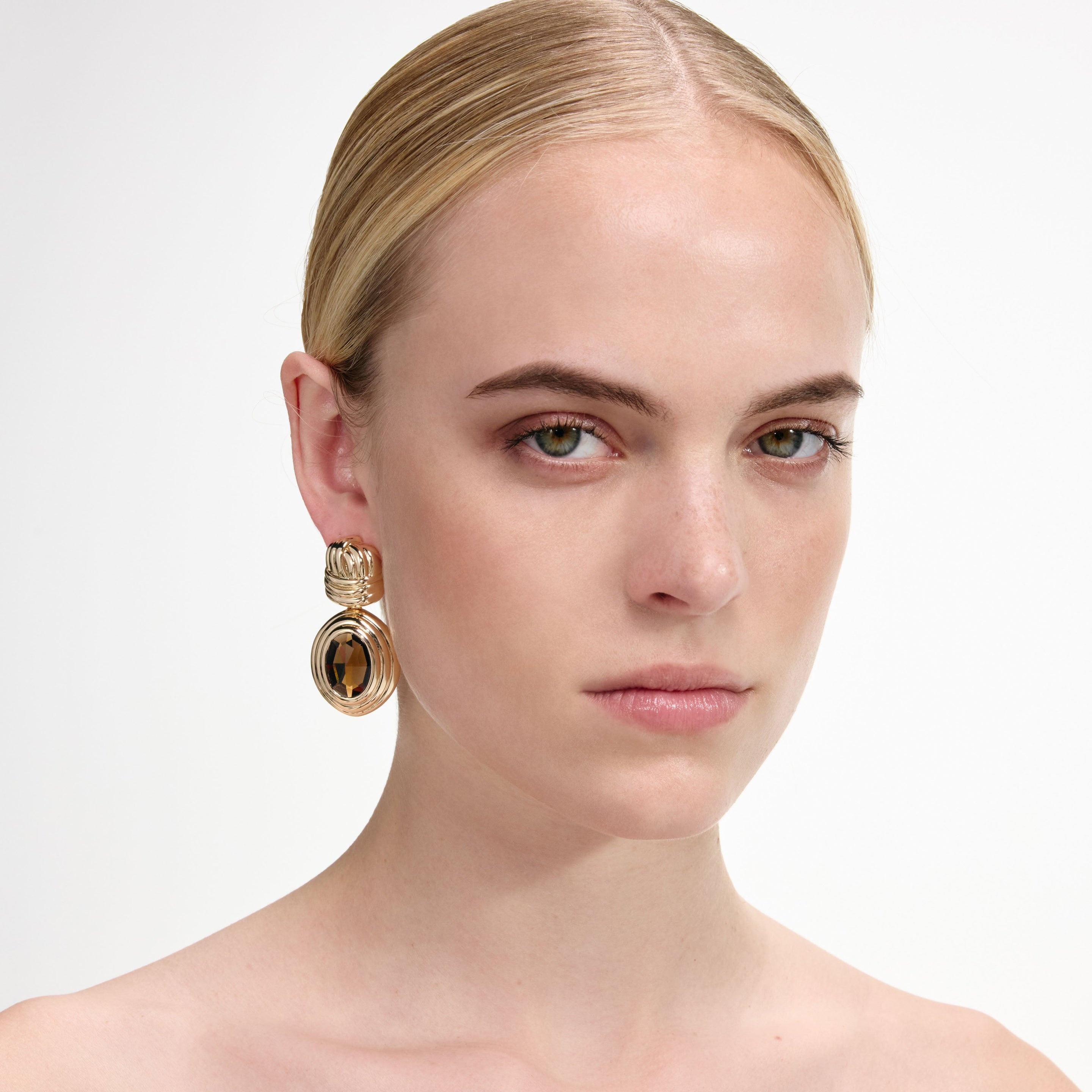 Gold Knot Tiered Amber Earrings - 3