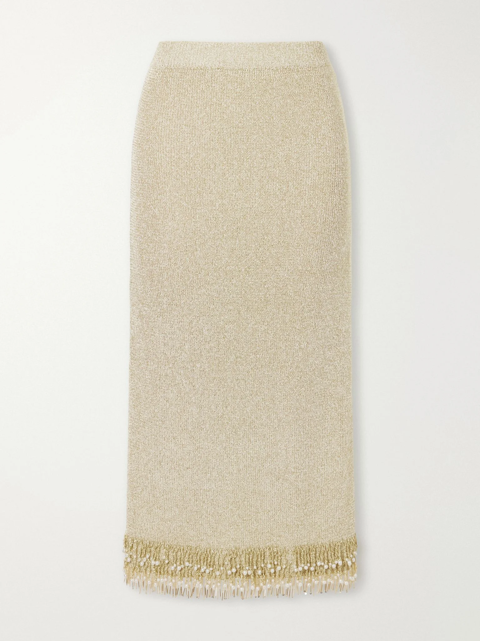 Zeni bead-embellished bouclé midi skirt Gold - 1
