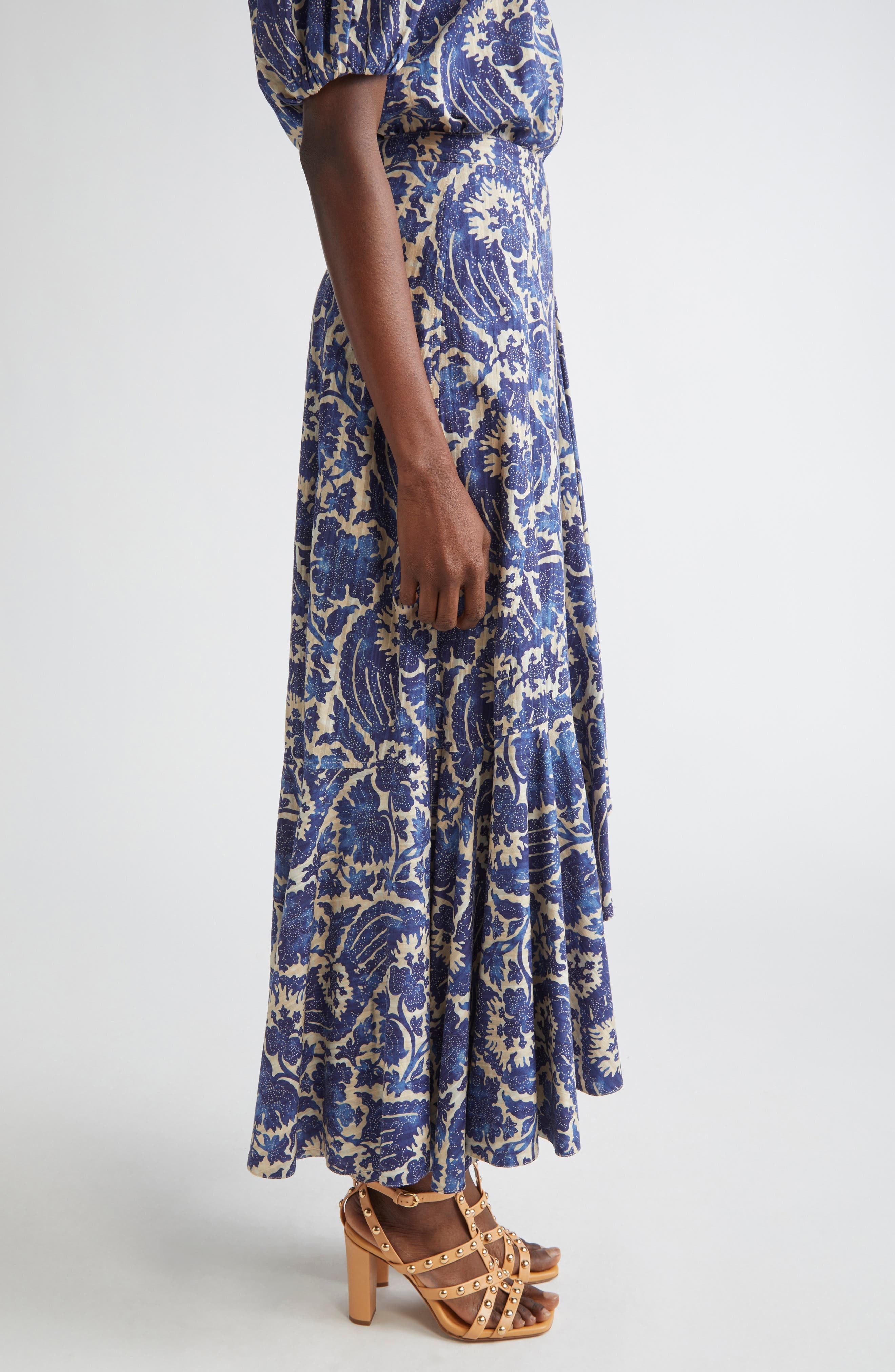 Ulla Johnson Sabina Cascasde Ruffle Cotton Blend Skirt in Ocean at Nordstrom - 4