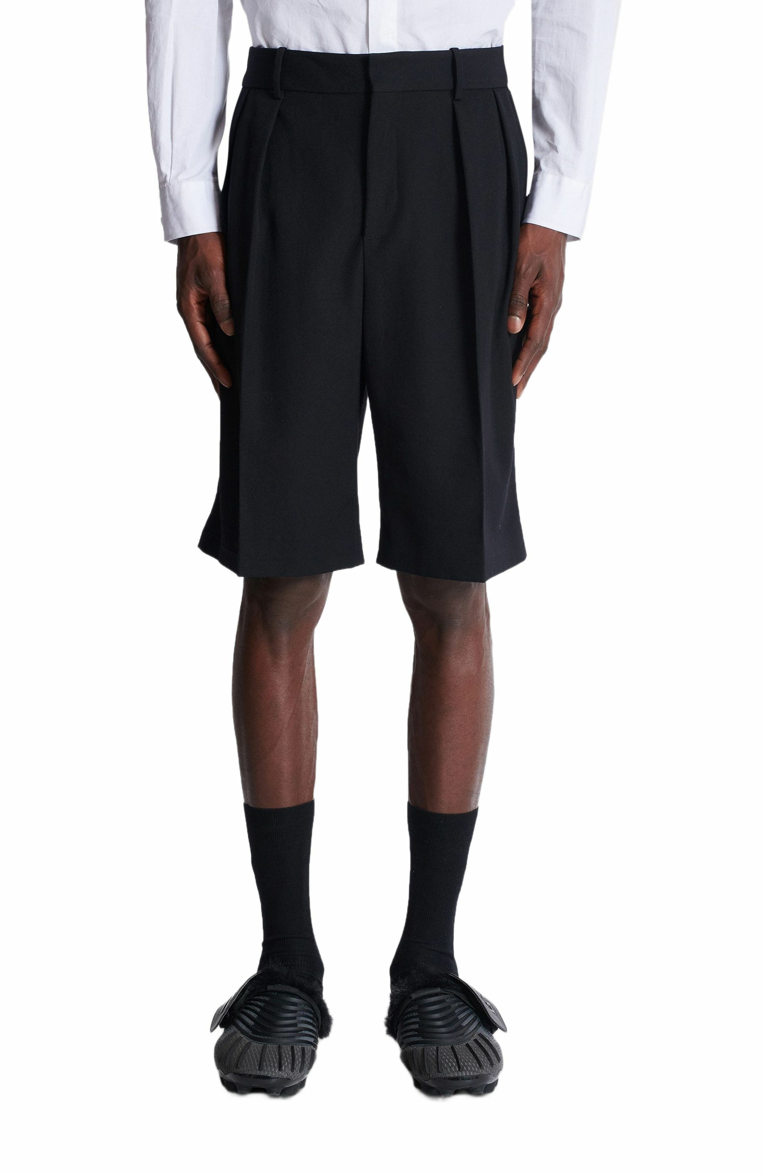 Balmain Grain de poudre pleated Bermuda shorts in Black at Nordstrom - 8