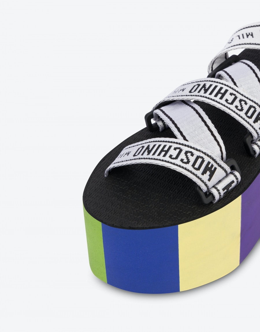 LOGO TAPE COLOR BLOCK WEDGE SANDALS - 4