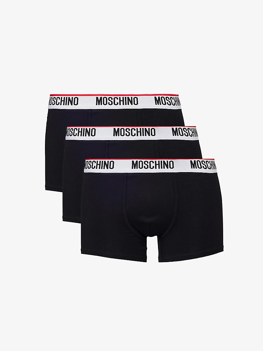 Branded-waistband pack of three stretch-cotton trunks - 1