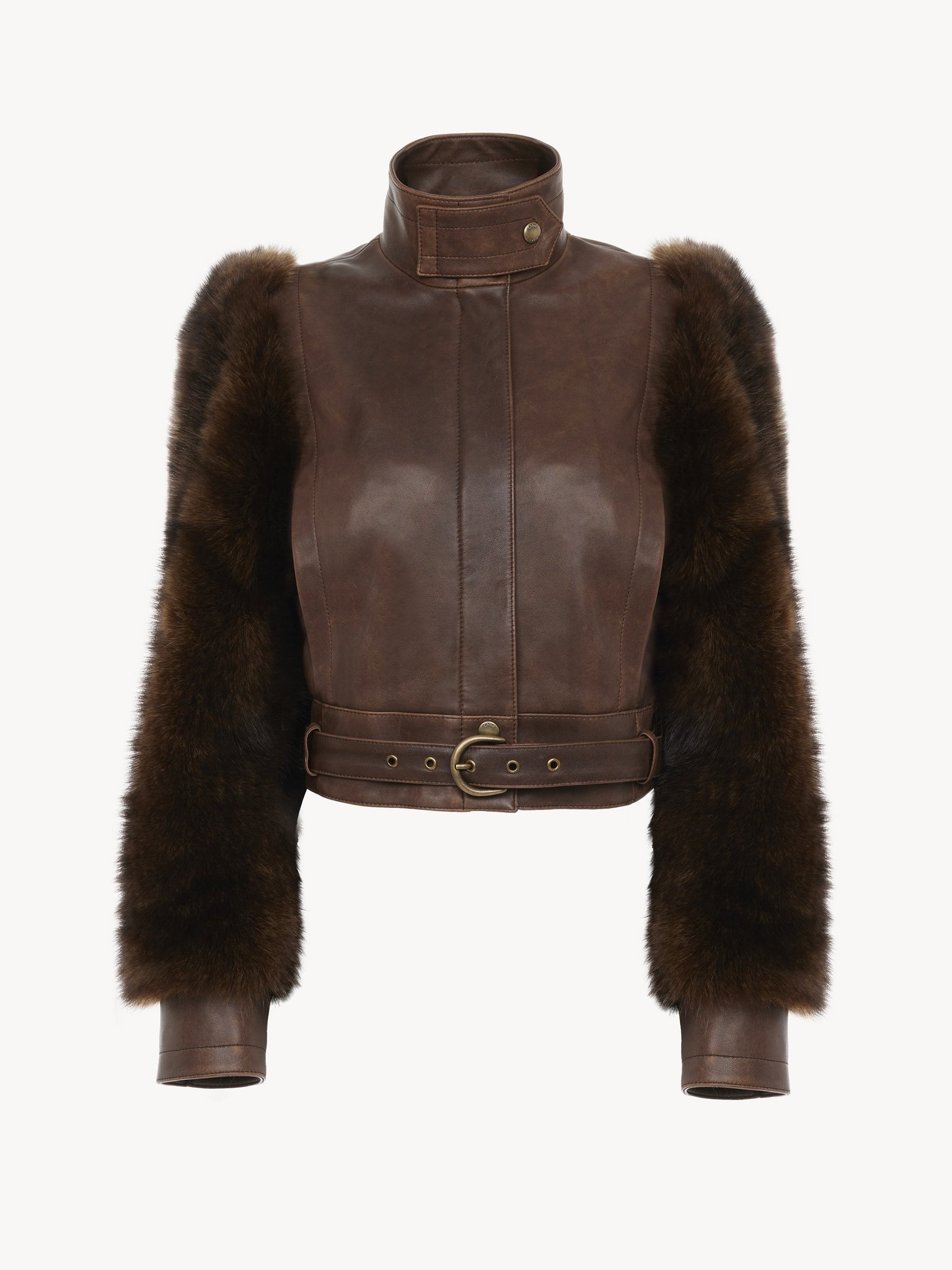 HIGH-NECK SHORT JACKET IN LEATHER - 2