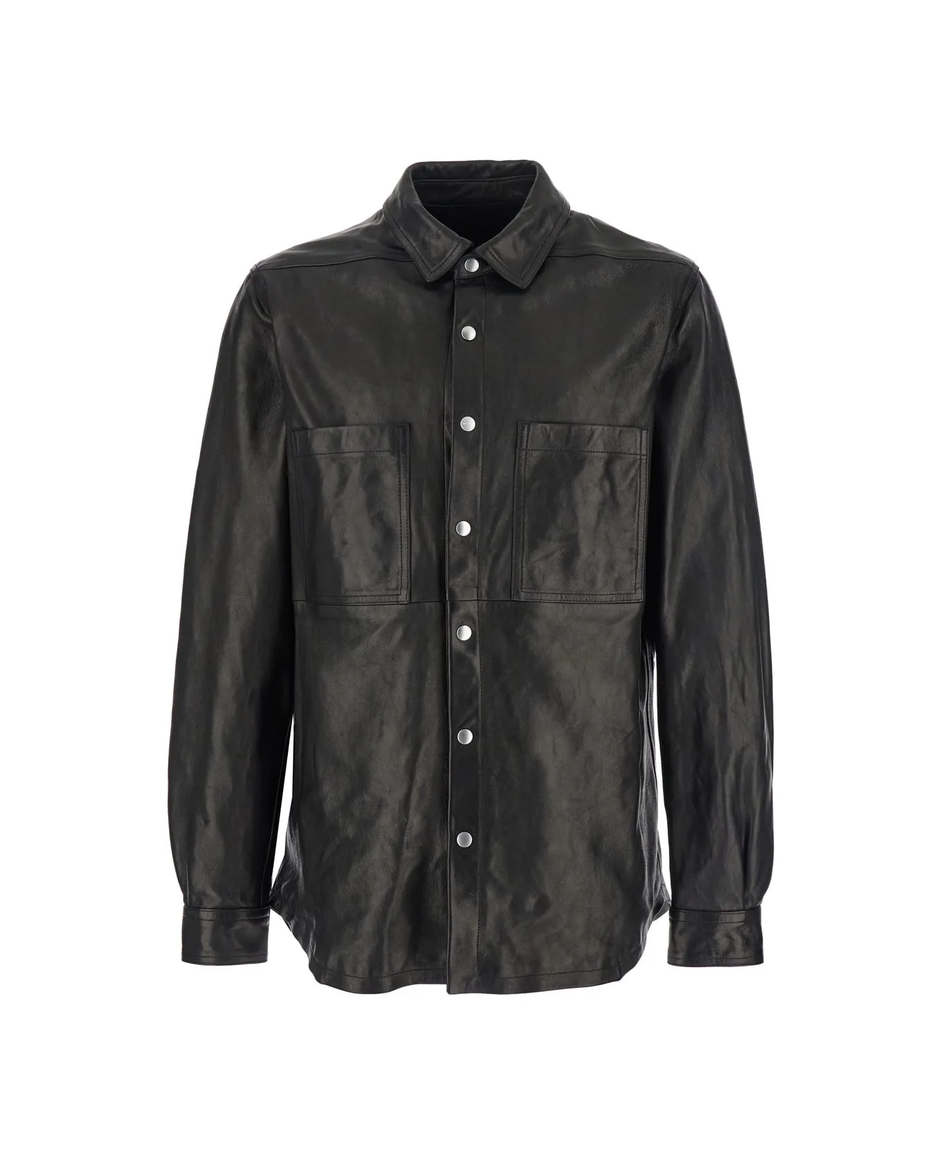 Black Jacket With Classic Collar In Leather Man - 1
