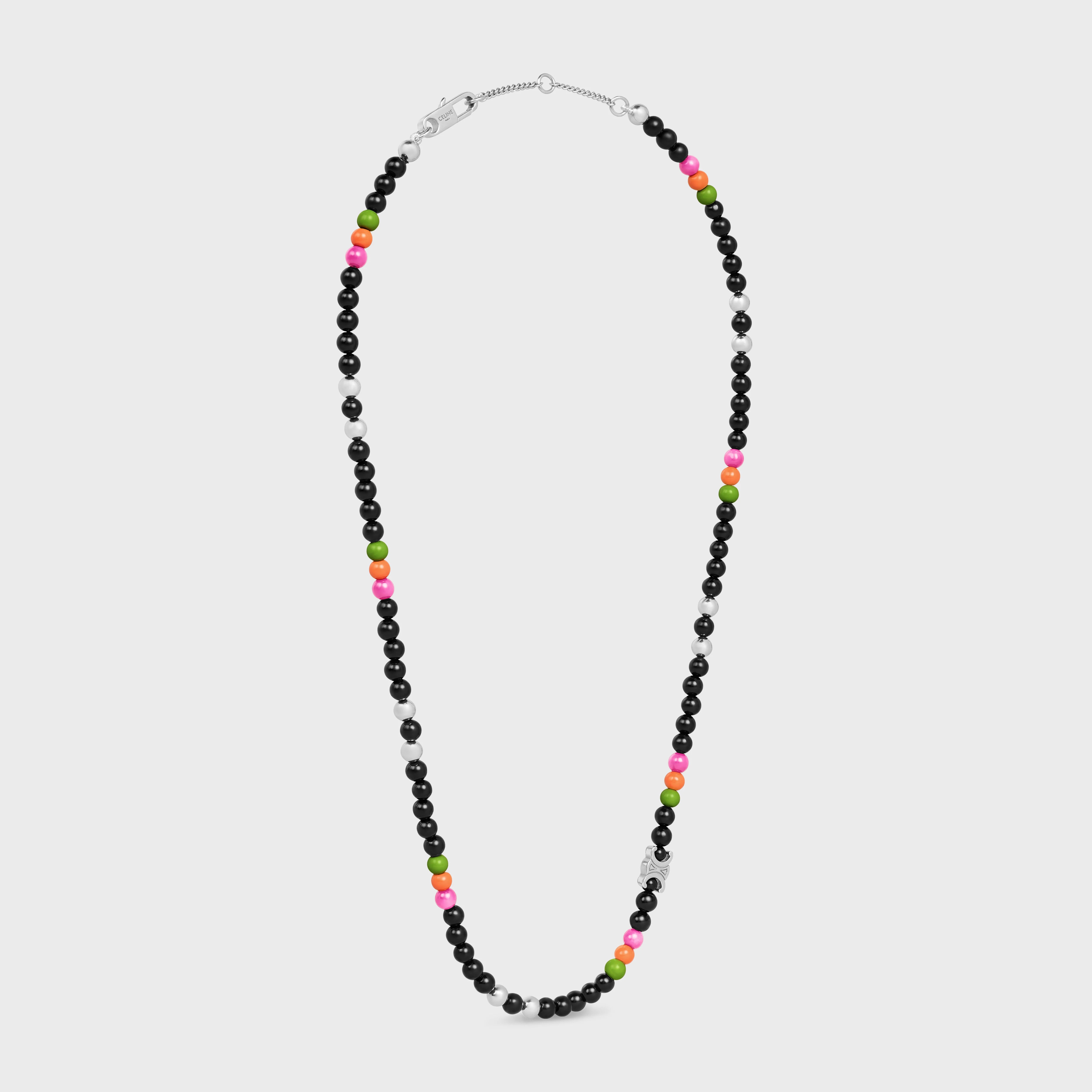 San Onofre Triomphe Necklace in Onyx, Glass Pearls and Brass with Rhodium Finish - 3