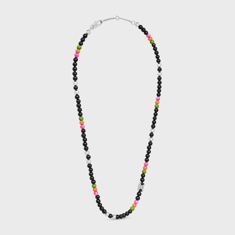 San Onofre Triomphe Necklace in Onyx, Glass Pearls and Brass with Rhodium Finish 3