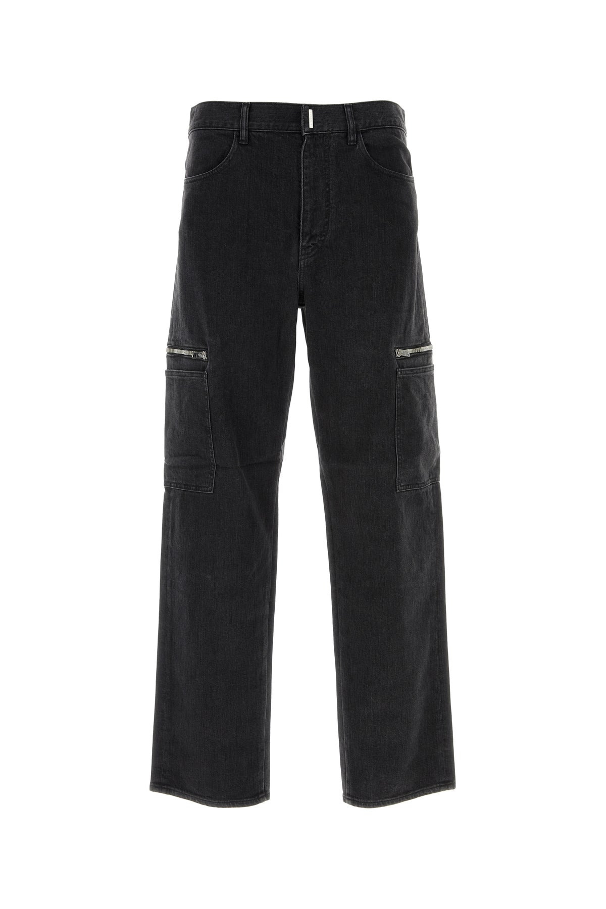 Black stretch denim cargo jeans - 1