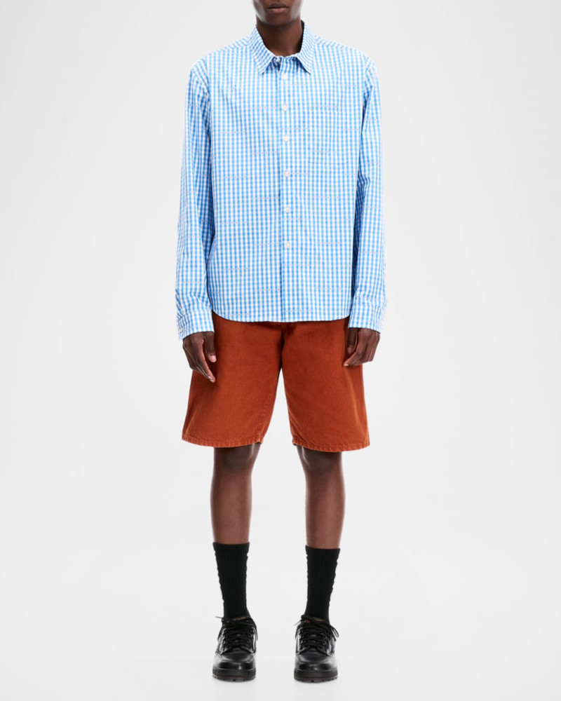 vowels Men's Cotton Gingham Eyelet Button-Down Shirt outlook