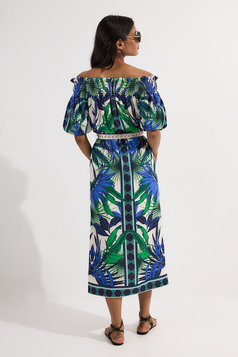 Voile Mirrored Floral Woven Bardot Midi Dress 5